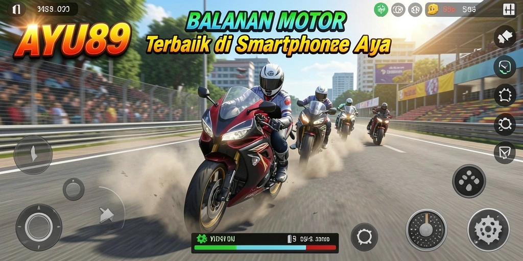 Tampilan gameplay AYU89 dengan aksi balapan motor yang menegangkan.