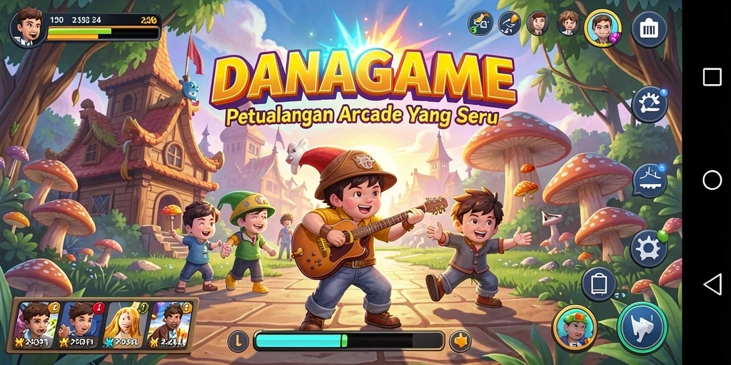 Gameplay seru DANAGAME dalam suasana arcade yang penuh tantangan.
