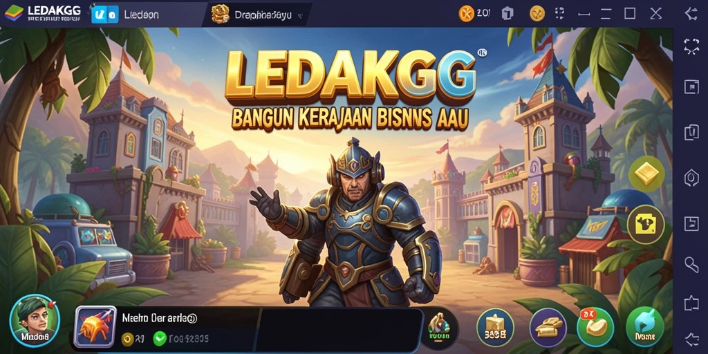 Screenshot gameplay <strong>LEDAKGG</strong> yang menunjukkan kemajuan bisnis yang sukses.