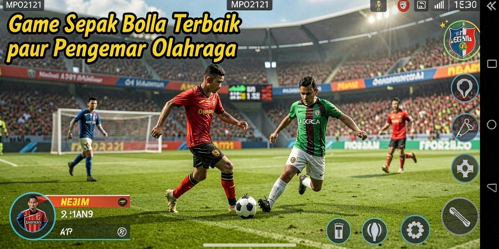 Screenshot MPO2121 menampilkan aksi intens di lapangan sepak bola.