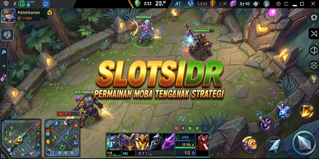 Menampilkan aksi seru dalam pertarungan MOBA SLOTSIDR.