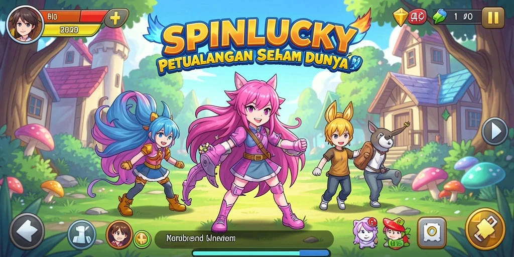 Tampilan layar permainan SPINLUCKY dengan karakter anime yang menawan.