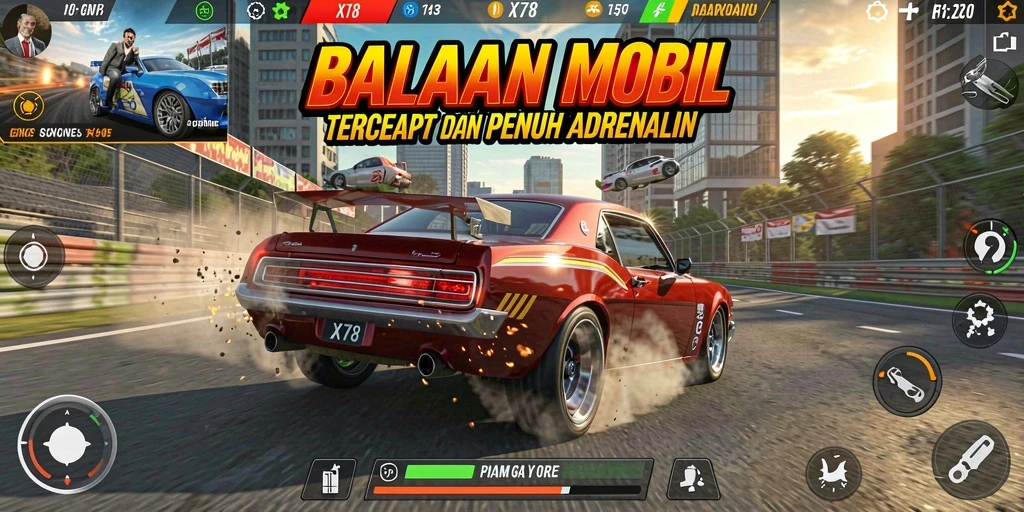 Gameplay balapan mobil yang penuh aksi dan kecepatan.